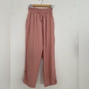 CiSono Linen Blend Pants Women Sz L Dusty Pink Pullon Casual Loose Lounging Pant